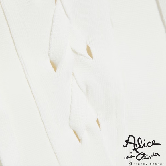 COPY - Alice + Olivia *NWT* Janine Lace Up Polo Top in Soft White - Picture 6 of 8